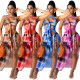 Fashionable Painted Net Yarn Perspective Hollow Bandage Irregular Split Dress X5105