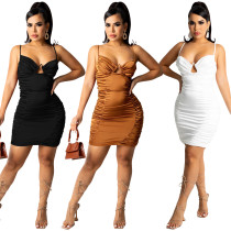 Pure color fashion women's sexy sling sleeveless wrap chest skirt dress women X5272