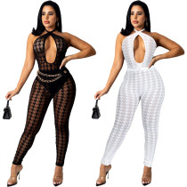 Sexy European and American houndstooth mesh V-neck low waist two-piece shorts nightclub A7198