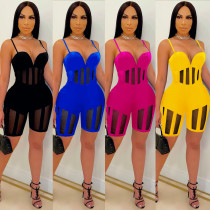 Women's fashion sexy suspender mesh see-through jumpsuit shorts C5070