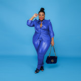 Pure color leather fashion sexy plus size women's two-piece suit F098