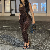 2021 autumn and winter hot product new women's one-shoulder sling leopard print jumpsuit P175903X