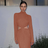 2021 autumn new high-neck hollow long-sleeved long-sleeved dress dress dress HY21376