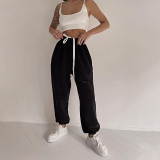 Street hot girl wind hole sweatpants women loose and thin elastic casual pants high-waist straight-leg pants QY21454