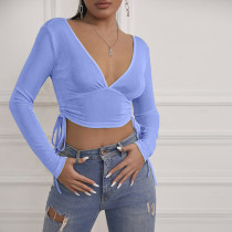Women's 2021 autumn and winter new INS sexy ultra short cross-over halter long-sleeved top JY21459