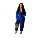 Explosive style solid color lace-up long-sleeved cool women's jumpsuit F119