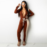 Explosive style stitching lace long-sleeved fashion women's jumpsuit F115-1
