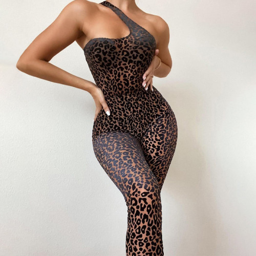 2021 autumn and winter hot product new women's one-shoulder sling leopard print jumpsuit P175903X