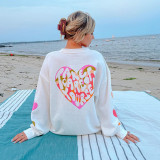 2021 Fall/Winter Explosive New Women's Heart-shaped Printed Loose Sweater T186201G