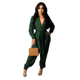 Explosive style solid color lace-up long-sleeved cool women's jumpsuit F119