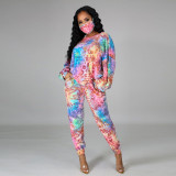 Digital printing color leopard print fashion two-piece women's suit F117-1