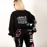 Explosive style, digital pattern, letter printing, two-piece sweater, women's clothing F123