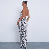 Women's 2021 Fall New Urban Casual Sling Printed Lace Backless Long Dress Q21DS525