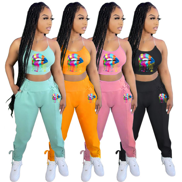 Plus size women's clothing suspenders sports fashion casual pants suit H1702