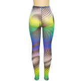 2021 autumn women's new sexy mesh see-through digital printing high-waist tight-fitting casual pants K21P05544