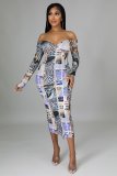 Sexy zipper print one-piece dress nightclub outfit VS10030