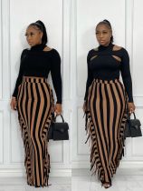 Fashionable women's skirt with fringed stripes on both sides OL96076