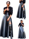 Leather high slit irregular skirt leather skirt OL6075 