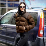 2021 autumn and winter new women's fashion stand-up collar contrast stitching slimming thin street shooting thick padded jacket women K21L06218