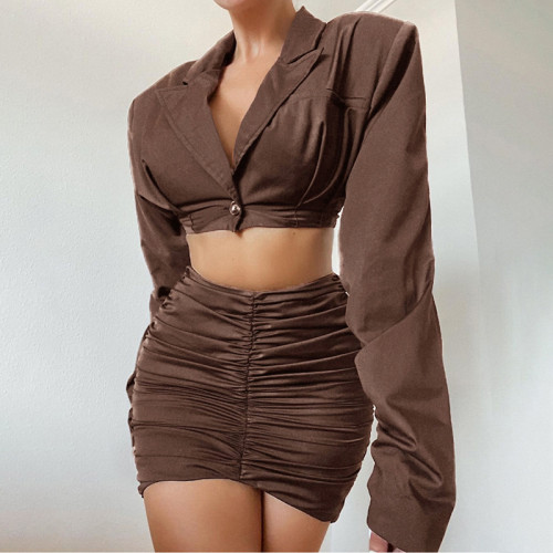 2021 autumn fashion trend women's new high waist bag hip pleated slim slimming skirt K21J05454