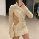 Twist woven knitted skirt 2021 autumn female slim sexy backless waist knit bag hip dress A001461