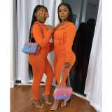 Women's two-piece solid color zipper fashion casual sports two-piece suit HM6345