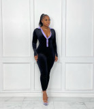 Sexy women's clothing solid color stitching slits slim-fit jumpsuit CQ137