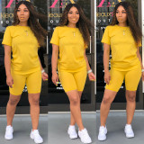 Simple and fresh two-piece shorts solid color T-shirt shorts women's suit F110