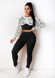 Women's Fashion Leopard Print Navel Color Matching Suit Long Sleeve New Two-piece Set FX232