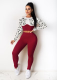 Women's Fashion Leopard Print Navel Color Matching Suit Long Sleeve New Two-piece Set FX232