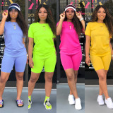 Simple and fresh two-piece shorts solid color T-shirt shorts women's suit F110