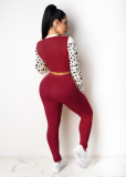 Women's Fashion Leopard Print Navel Color Matching Suit Long Sleeve New Two-piece Set FX232