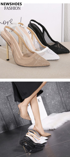 New women's shoes metal high-heeled mesh pointed toe stiletto sandals ble282-5