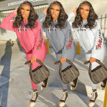 Fashion solid color letters, smiley face printing, two-piece hooded sweater HT6078