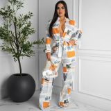 Women's autumn new digital printing loose jumpsuit with belt AC8309