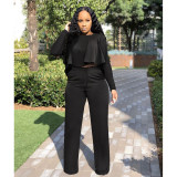 Two-piece set of straight-leg pants with ruffled pockets, short front and long back GL6509