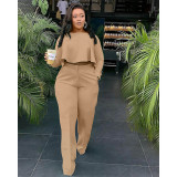 Two-piece set of straight-leg pants with ruffled pockets, short front and long back GL6509