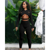 Nightclub solid color sexy cross hollow sports two-piece suit GL6396 