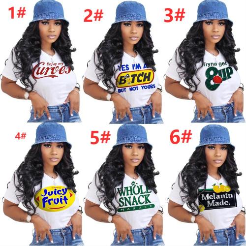 Personalized fashion European and American women's big chest letter print T-shirt top summer S390099
