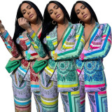 Fashion casual temperament printed stretch fabric trouser suit two-piece suit Y7029