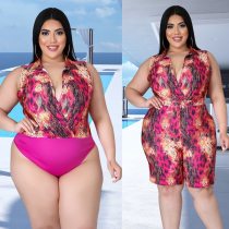 Plus size women's sexy fashion print stitching multi-wear two-piece suit LY8042