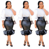 Fishtail skirt with hips, leather skirt, skirt without belt L8032