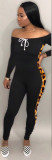 Leopard print stitching tie jumpsuit AB6602