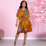 Fashion casual split printing two-piece suit AT5125