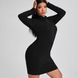 Fat woman plus size European and American casual women's small pit strip solid color zipper dress PH13260