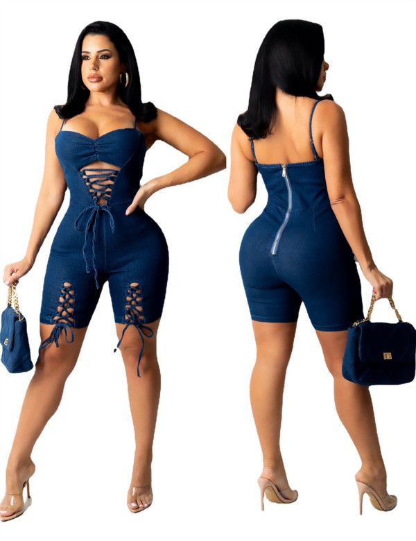 Ladies lace suspenders zipper sexy jumpsuit A3290