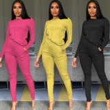 Women's autumn and winter pure color temperament casual two-piece long-sleeved trousers suit FA8103