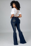 Fall new women's clothing, washed, worn, worn out, slim sexy flared jeans A3286