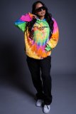 Women's colorful tie-dye colorful fashion loose sweater street graffiti pullover casual hoodie A1126