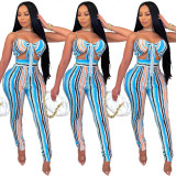 Sling wrapped chest strap fashion printed tight pants casual suit A5035